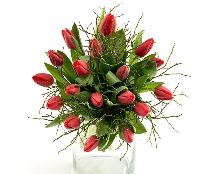 Frisk buket røde tulipaner